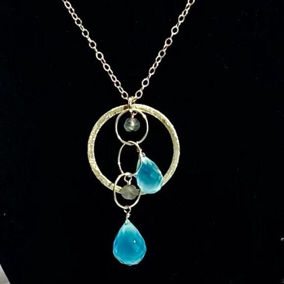 AHH# Sterling 925 Silver with Aqua Quartz Pendants